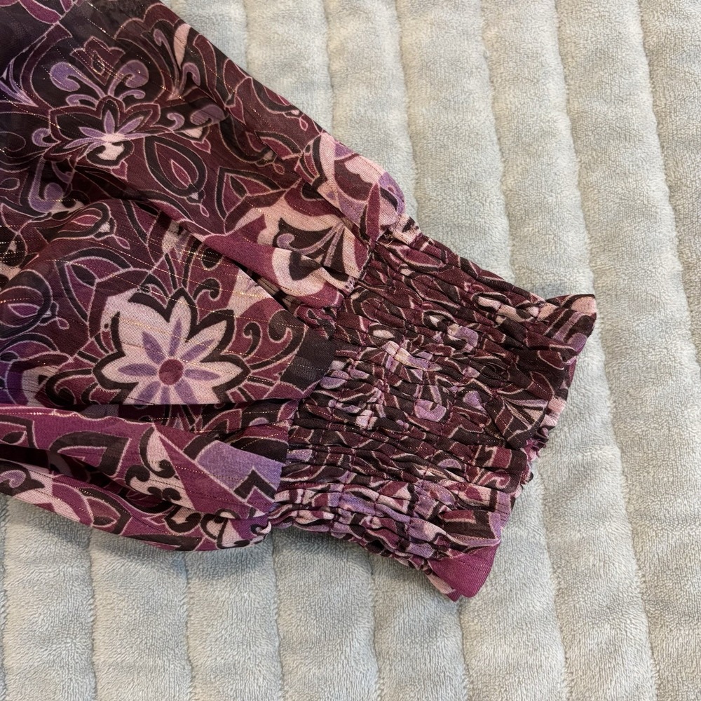 NWT AVARA Mauve Tones Long Puff Sleeve Blouse Top Size XS Boho - Picture 9 of 9